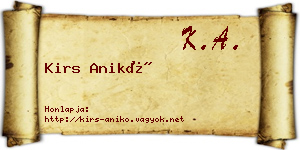 Kirs Anikó névjegykártya